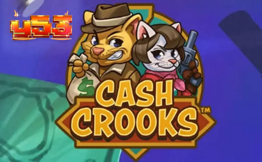 Cena estilizada de Cash Crooks com os personagens felinos Betty e Clyve em um cenário noir neon.
